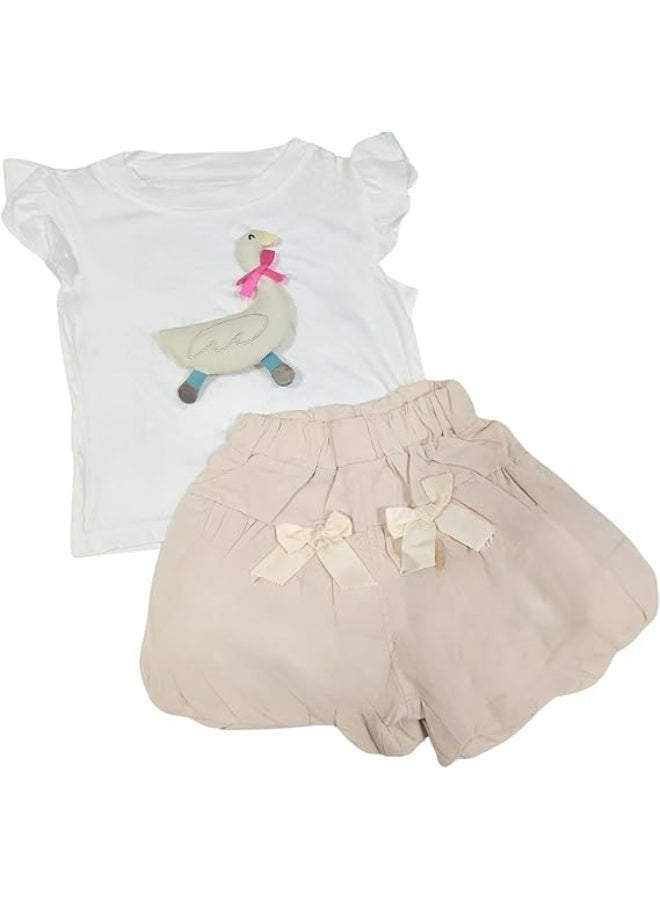 MINIIMODZ MINII MODZ Duck Appliqué Mini Shorts Set for Girls | Cute Summer Outfit with Bow Details - Image 1